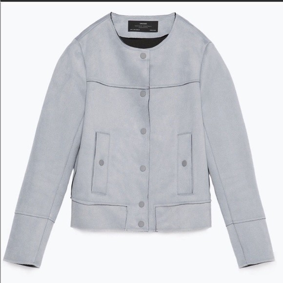 Zara Faux Suede Blue Button Front Jacket size M - Picture 7 of 13